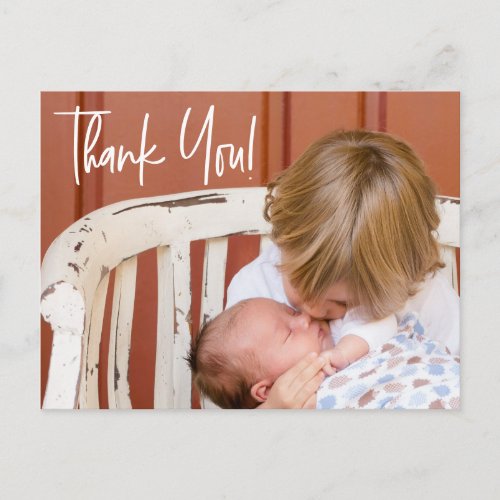 Handlettering Thank You Second baby boy  Announcement Postcard