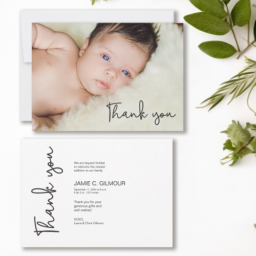 Handlettering Trendy Custom Photo Baby Thank you Announcement