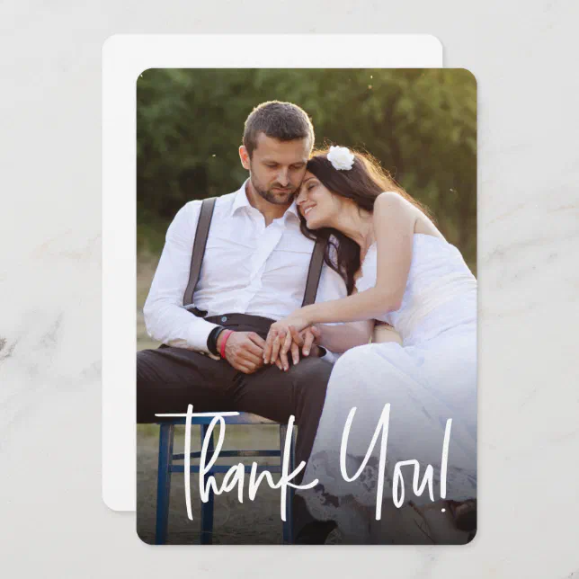 Handlettering Wedding Simple Custom Photos Thank You Card | Zazzle