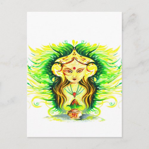 Handmade Abstract Painting of Lakshmi Durga Postcard