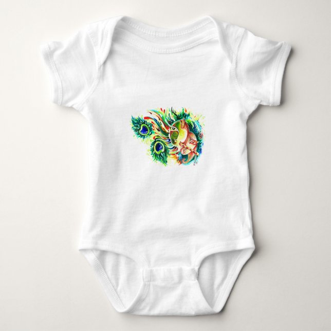 Handmade Abstract Painting of Lord Krishna and God Baby Bodysuit (Front)
