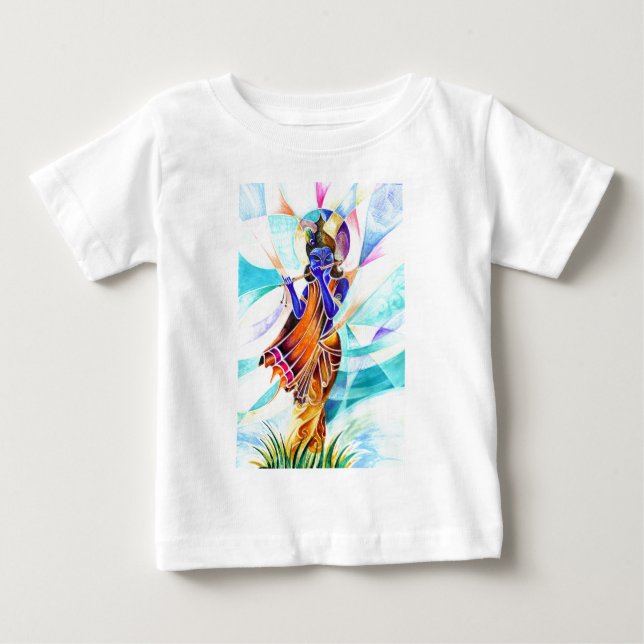Handmade Abstract Painting of Lord Krishna Baby T-Shirt (Front)