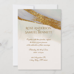 Handmade Alcohol Ink Glitter Wedding Invitation