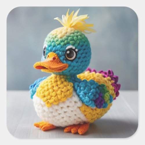Handmade Amigurumi Crocheted Duck Masterpiece Bird Square Sticker