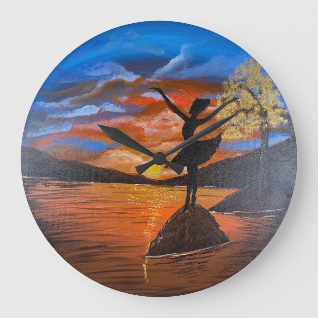 Handmade artwork / Dancing with sunso Large Clock (Front)