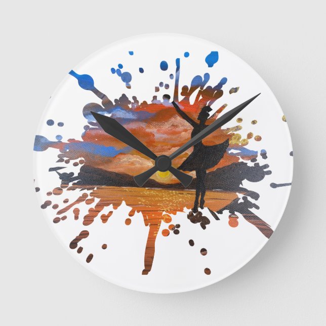 Handmade artwork / Dancing with sunso Round Clock (Front)