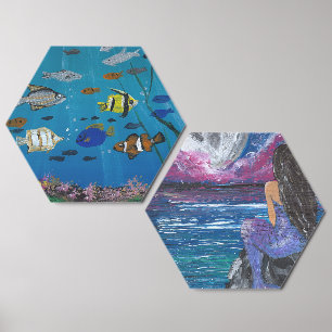 Handmade artwork - Ocean Depths/Moonlit mermaid Foam Core Photo Tile