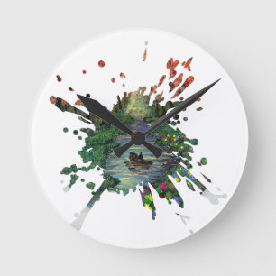 Handmade artwork - Orang trees Round Clock