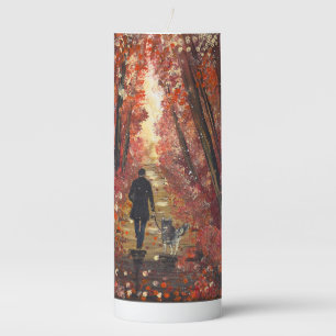 Handmade artwork- Orange forest Pillar Candle