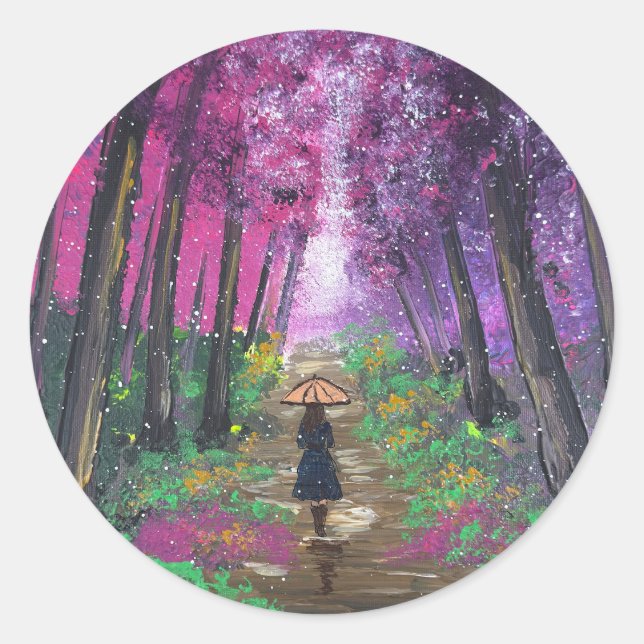 Handmade artwork-Walking alone  Classic Round Sticker (Front)
