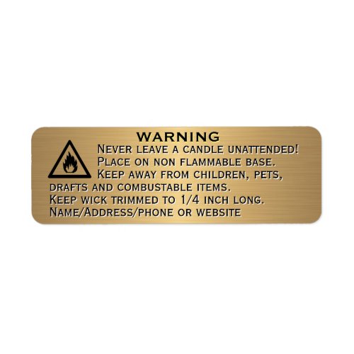 Handmade Beeswax Candle Gold Small Warning Label