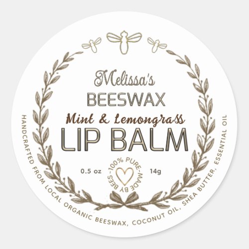 Handmade Beeswax Lip Gloss Balm Wreath Bee Heart Classic Round Sticker