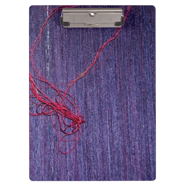 Handmade Blue Thai Silk With Red Thread Clipboard (Front)