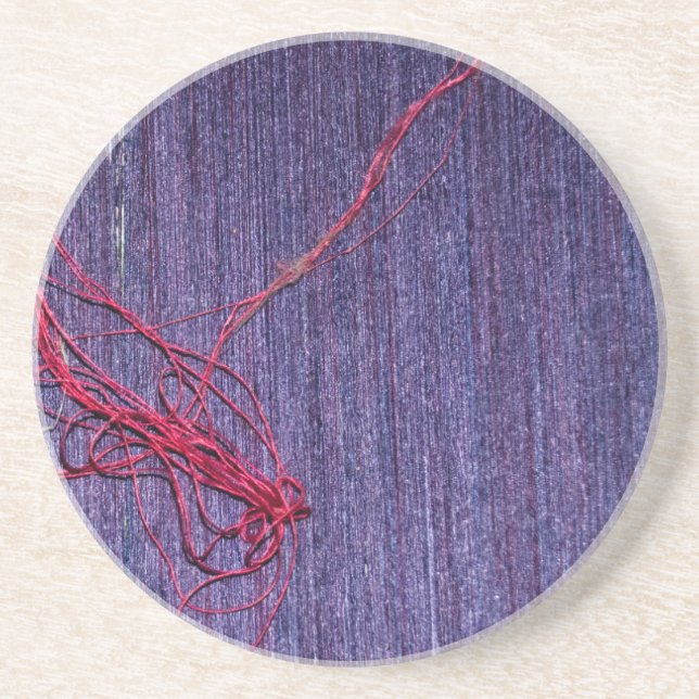 Handmade Blue Thai Silk With Red Thread Drink Coaster (Front)