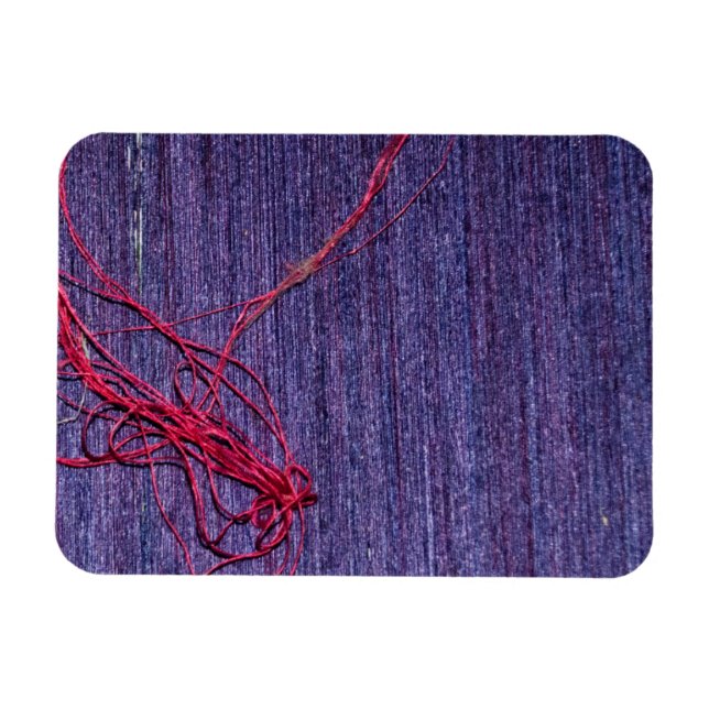 Handmade Blue Thai Silk With Red Thread Magnet (Horizontal)