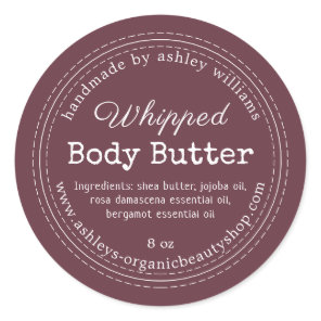 Handmade Body Butter Burgundy Organic Jar Label