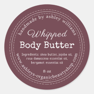 Handmade Body Butter Burgundy Organic Jar Label