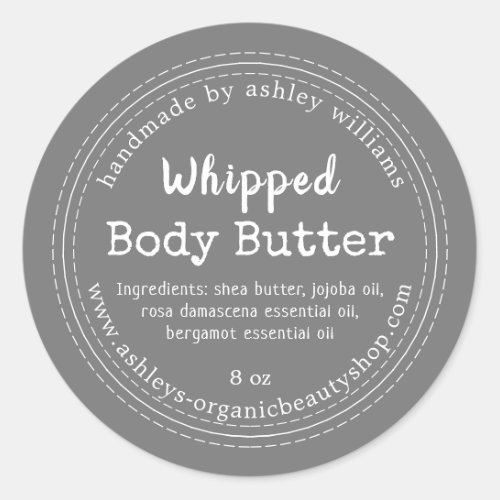 Handmade Body Butter Dark Gray Organic Jar Label