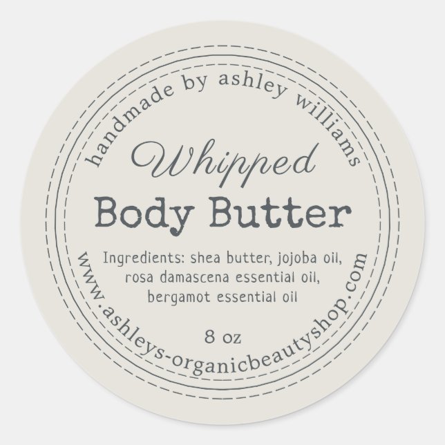 Handmade Body Butter Gray Organic Business Label (Front)