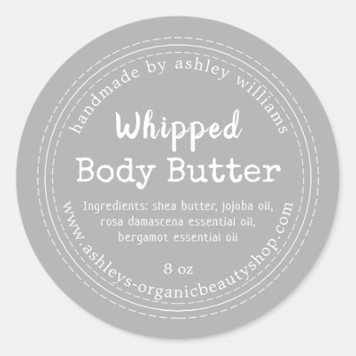 Handmade Body Butter Gray Organic Jar Label