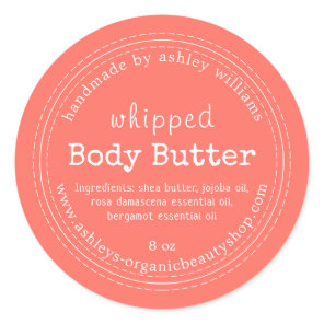 Handmade Body Butter Organic Business Bright Coral Classic Round Sticker