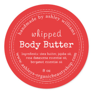 Handmade Body Butter Organic Business Bright Red Classic Round Sticker