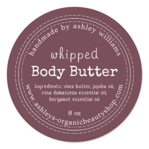 Handmade Body Butter Organic Business Burgundy Classic Round Sticker