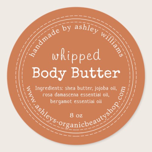 Handmade Body Butter Organic Business Burnt Orange Classic Round Sticker Handmade Body Butter Organic Business Burnt Orange Classic Round Sticker