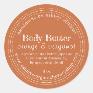 Handmade Body Butter Organic Business Burnt Orange Classic Round Sticker