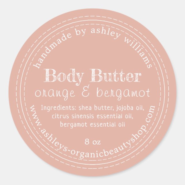 Handmade Body Butter Organic Business Dusty Pink Classic Round Sticker (Front)