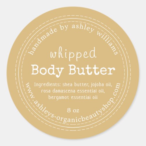 Handmade Body Butter Organic Business Gold Yellow Classic Round Sticker