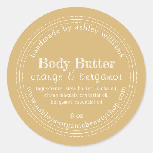 Handmade Body Butter Organic Business Gold Yellow Classic Round Sticker