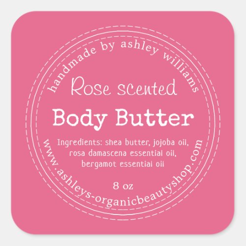 Handmade Body Butter Organic Business Hot Pink Cla Square Sticker