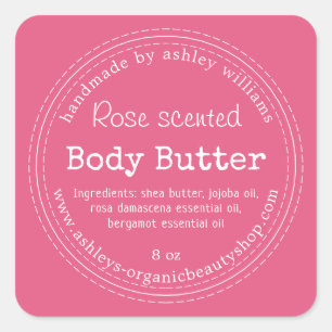 Handmade Body Butter Organic Business Hot Pink Cla Square Sticker