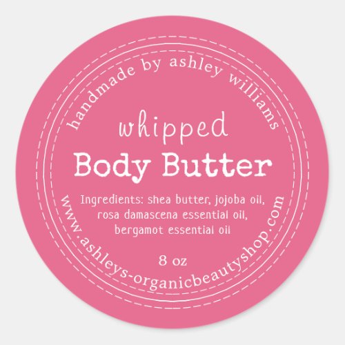 Handmade Body Butter Organic Business Hot Pink Classic Round Sticker