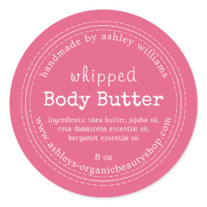 Handmade Body Butter Organic Business Hot Pink Classic Round Sticker