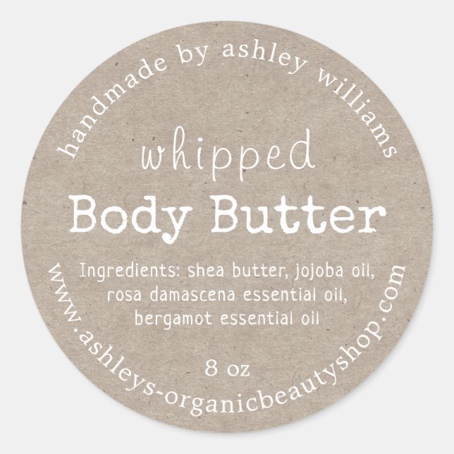 Handmade Body Butter Organic Business Kraft Classic Round Sticker (Front)