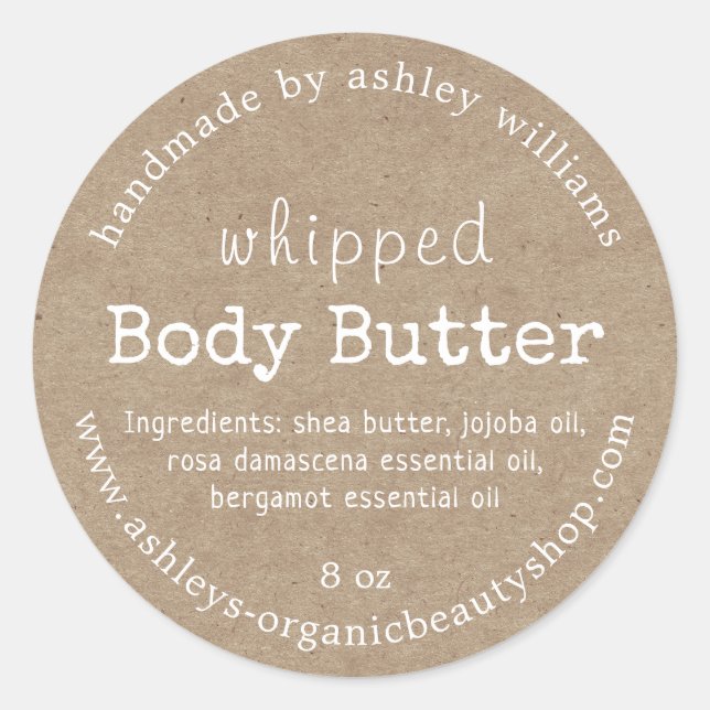 Handmade Body Butter Organic Business Kraft Classic Round Sticker (Front)