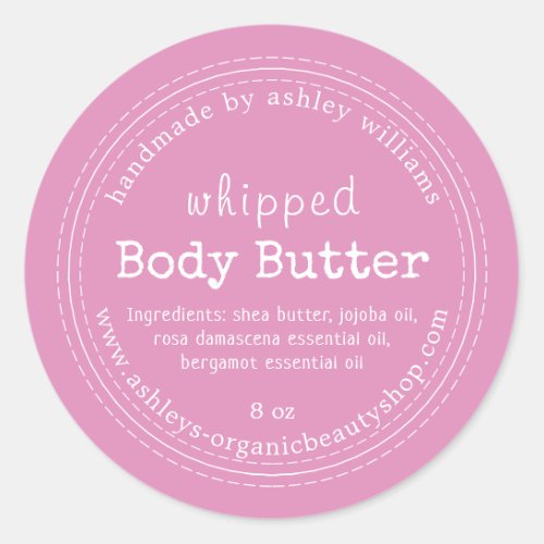 Handmade Body Butter Organic Business Pink Classic Classic Round Sticker