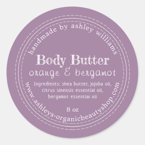 Handmade Body Butter Organic Business Purple Classic Round Sticker