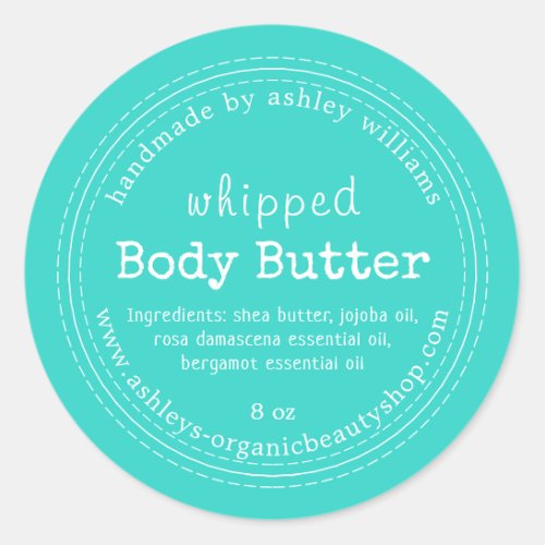 Handmade Body Butter Organic Business Turquoise Classic Round Sticker