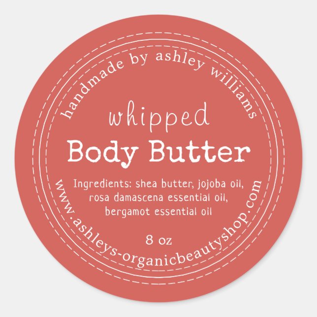 Handmade Body Butter Organic Business Warm Red Classic Round Sticker (Front)