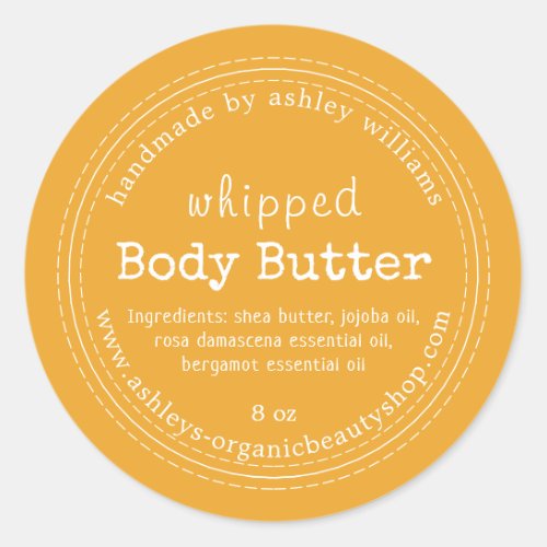 Handmade Body Butter Organic Business Yellow Classic Round Sticker