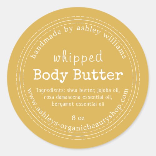 Handmade Body Butter Organic Business Yellow Ochre Classic Round Sticker