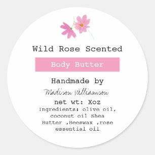 Handmade Body Butter Pink Floral Ingredients list Classic Round Sticker