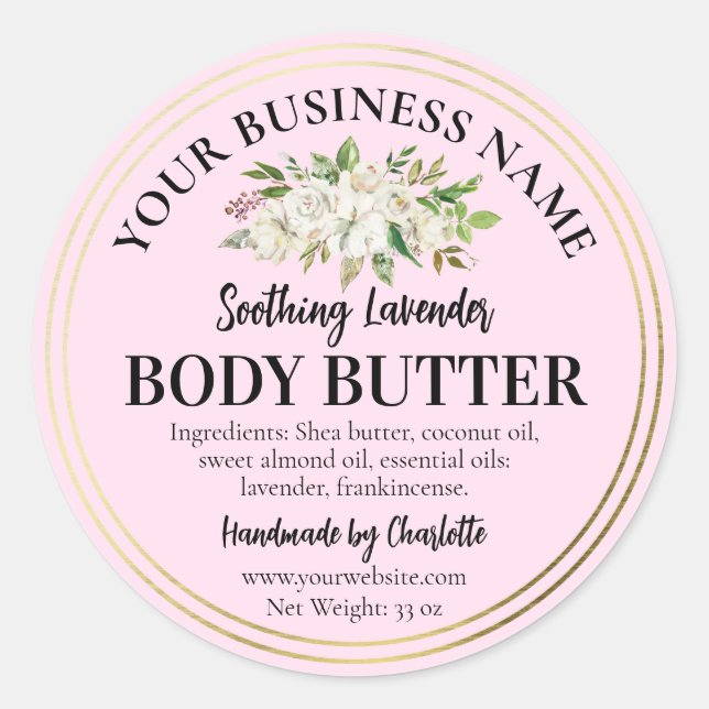 Handmade Body Butter Product Jars Small Business  Classic Round Sticker (Front)