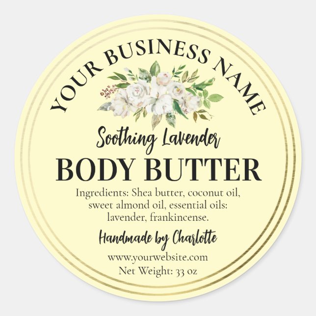 Handmade Body Butter Product Jars Small Business  Classic Round Sticker (Front)