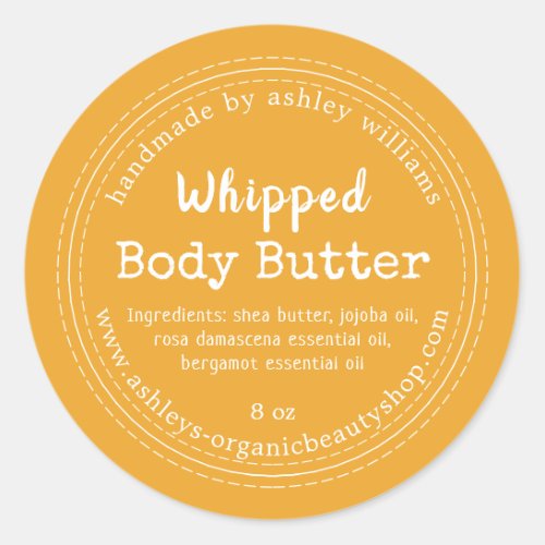 Handmade Body Butter Yellow Organic Jar Label