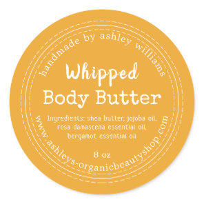 Handmade Body Butter Yellow Organic Jar Label