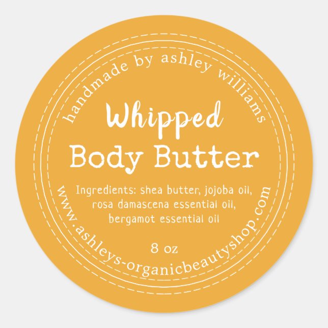 Handmade Body Butter Yellow Organic Jar Label (Front)